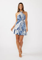 Floral Patchwork Halter Neck Mini Dress