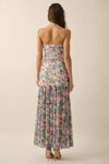 Floral Mesh Strapless Drop-Waist Maxi Dress