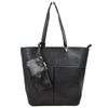 Stylish black 3 in 1 fashion tote bag featuring a textured finish, dual handles, and a detachable zippered pouch, ideal for Long Island boutique fashion.