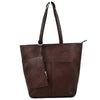 Brown leather 3 in 1 fashion tote bag with a textured finish, dual handles, and a detachable pouch, perfect for versatile Long Island boutique fashion.