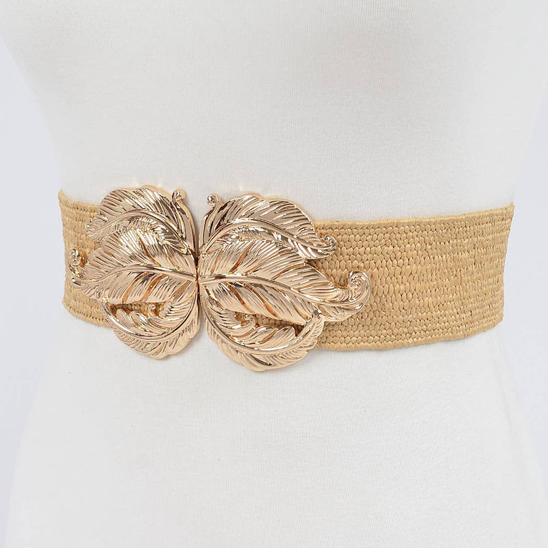 Leaf Metal Buckle Stretch Straw Belt