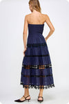 Color Block Smocked Eyelet Tube Midi Dress