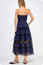 Color Block Smocked Eyelet Tube Midi Dress