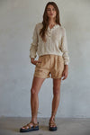 Knit Sweater Neck Henley See Through Pullover Top