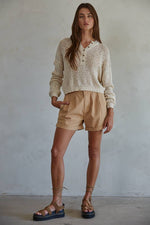 Knit Sweater Neck Henley See Through Pullover Top