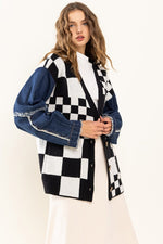 Checkerboard & Denim Button Up Cardigan