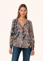 Multi Floral Print Tie Neck Blouse