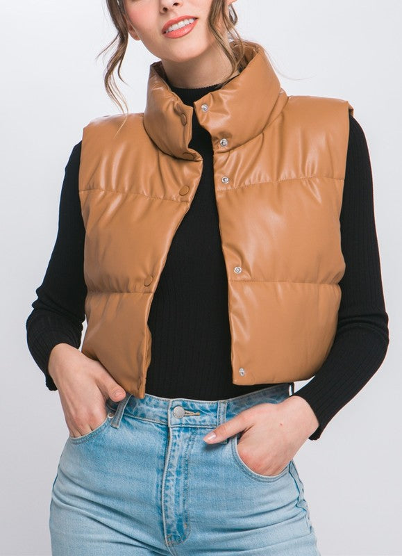 PU Faux Leather Puffer Vest