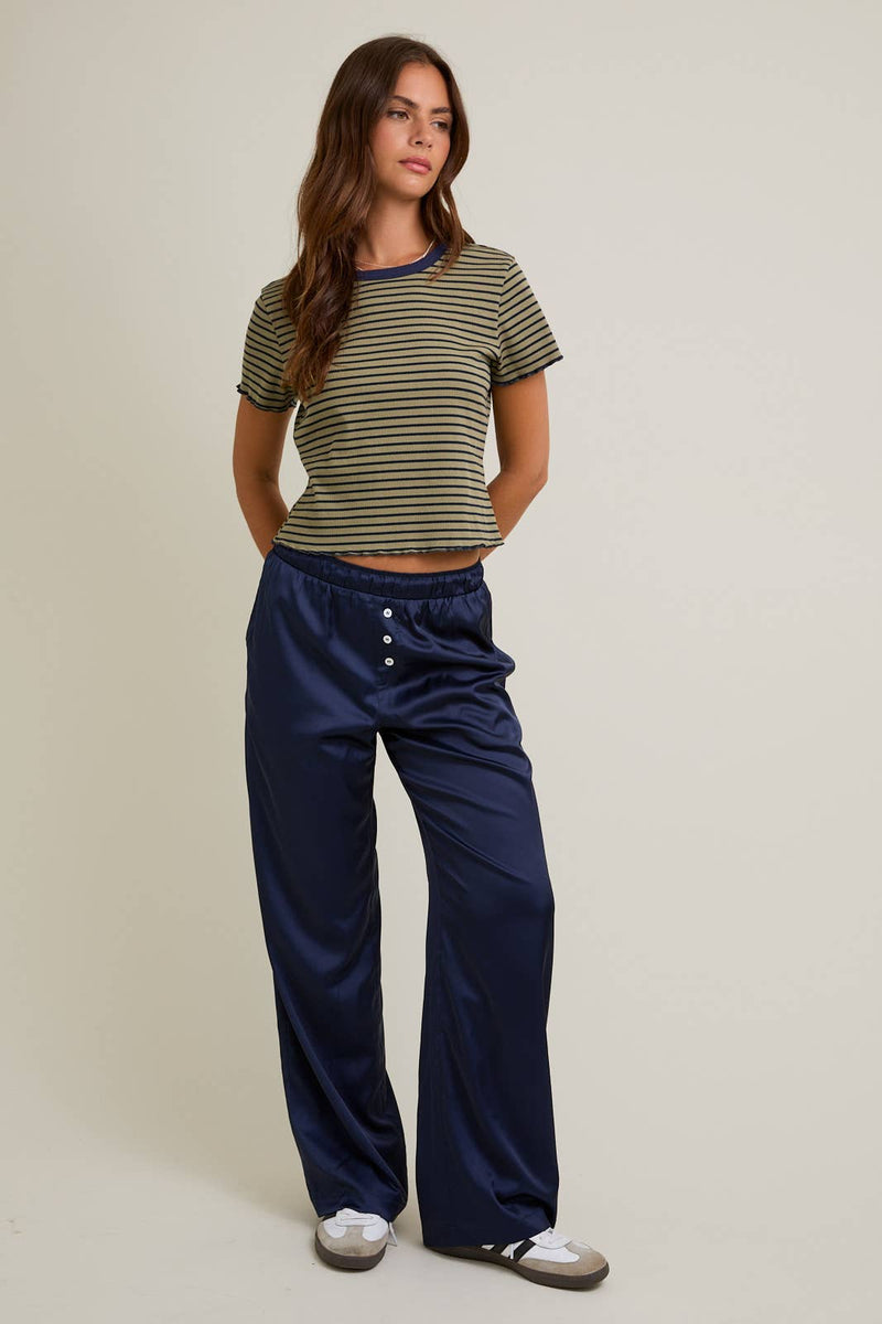 Round Neck Short Sleeve Top With Lettuce Hem