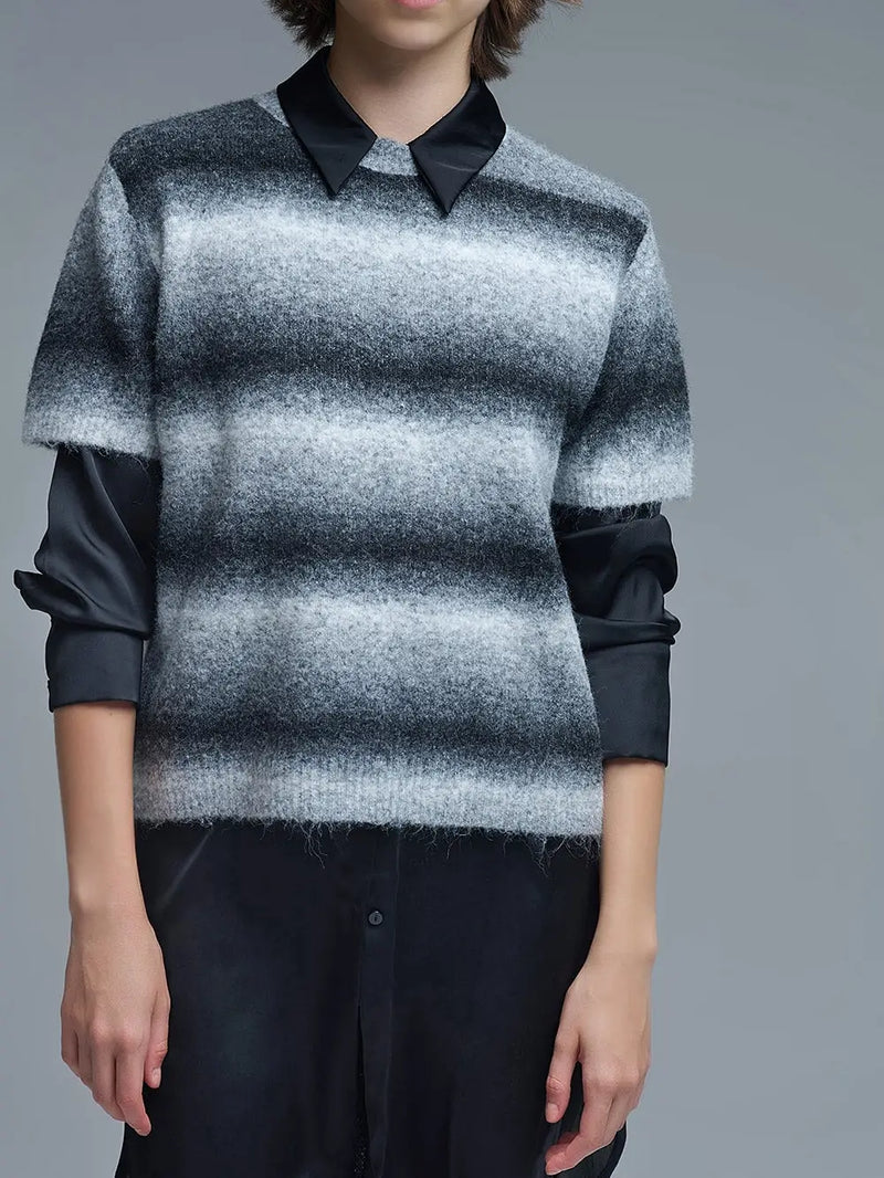 Short Sleeve Ombré Striped Sweater