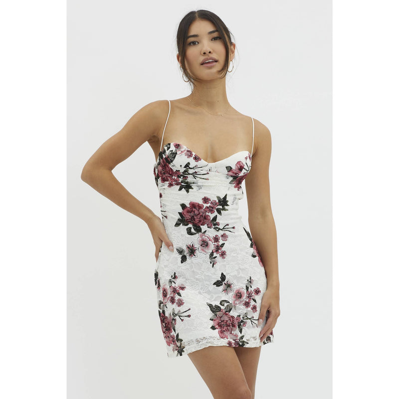 Cowl Neck Floral Mini Dress