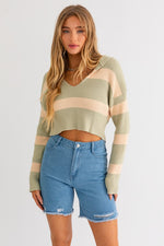 Cropped Stripe Sweater Hoodie