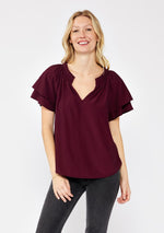 Double Sleeve Split Neck Top