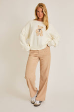 Long Sleeve Crew Neck Teddy Bear Sweater