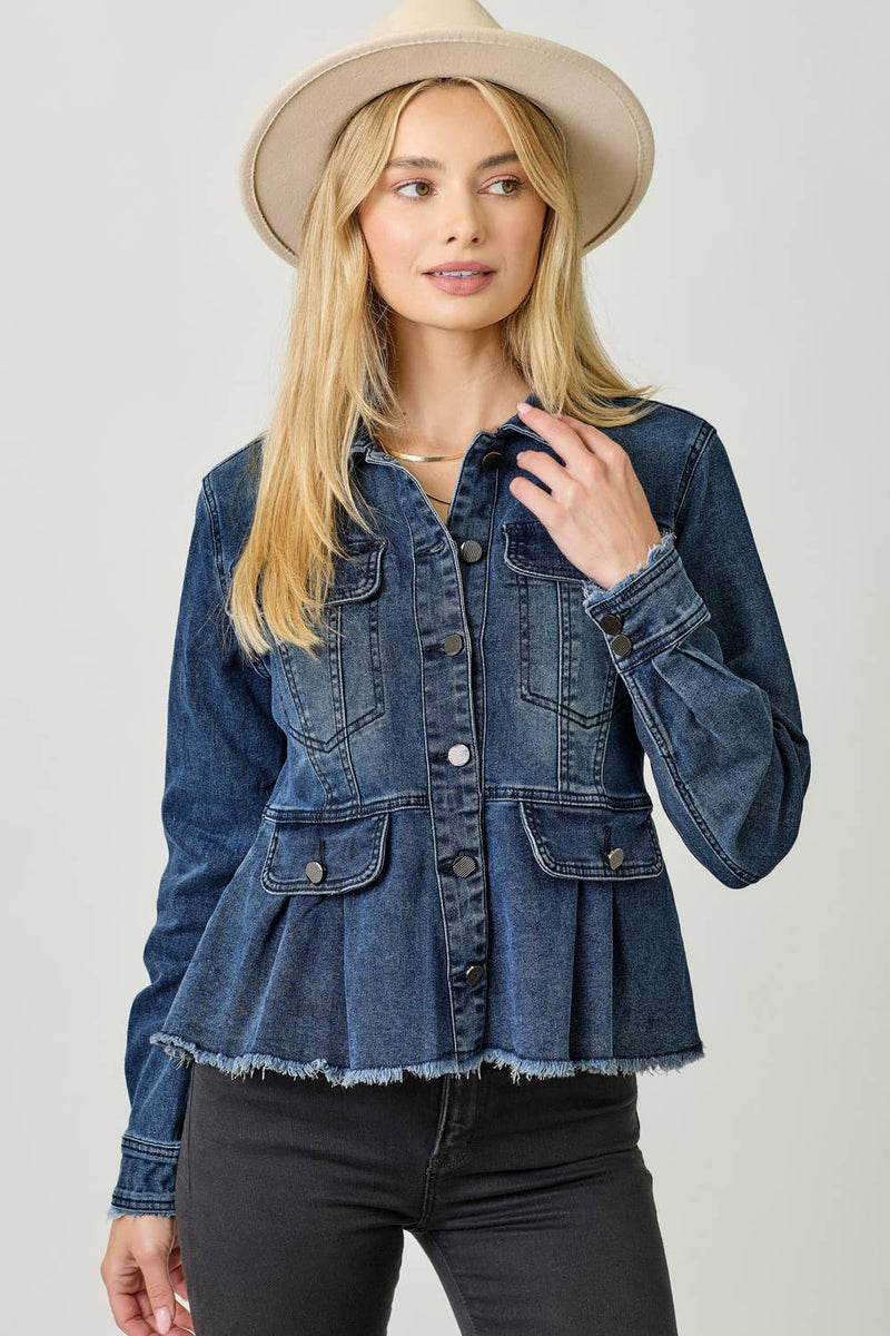 Washed Denim Peplum Jacket