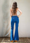 High Rise Flare Jeans With Waist Snap
