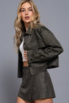 Long Sleeve with Front Patch Pocket Faux Suede Short Jacket