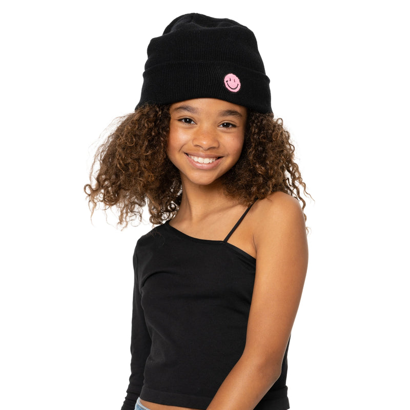 Beanies With Happy Face Patches- Girls