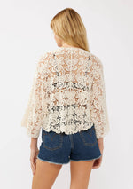 Floral Tie-Front Crochet Kimono