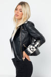 Vegan Leather Moto Jacket - Embroidery Applique Detail