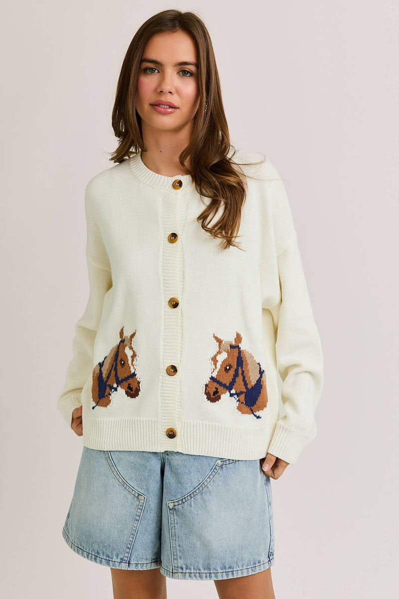 "Horse" Graphic Long Sleeve Cardigan