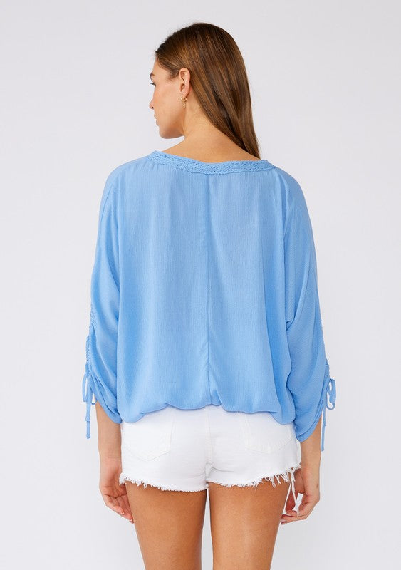 Crochet Trim 3/4 Sleeve Blouse