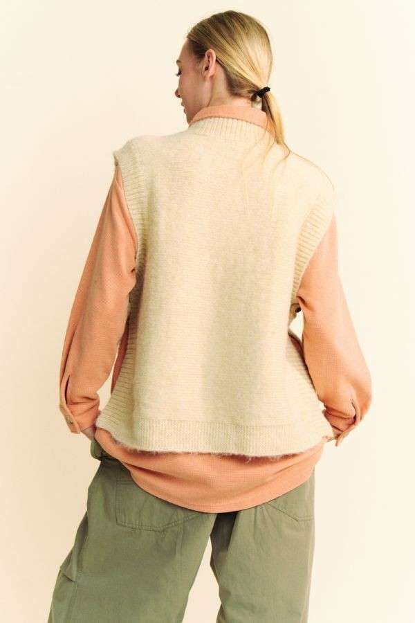 Solid Turtle Neck Sleeveless Thick Rib Knit Vest