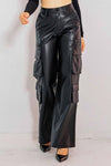 Vibrant- Vegan Leather Cargo Wide Leg Pants