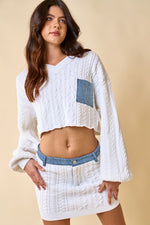 Denim Contrast Sweater And Skirt Set