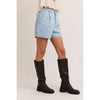 Pleated Denim Shorts