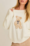 Long Sleeve Crew Neck Teddy Bear Sweater