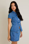 Short Sleeve Button Front Denim Top