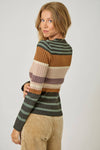 Ribbed color block striped sweater top featuring earthy tones, long sleeves, and a fitted silhouette for a chic look in Long Island boutique fashion.
