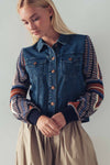 Knit Sleeves Denim Jacket