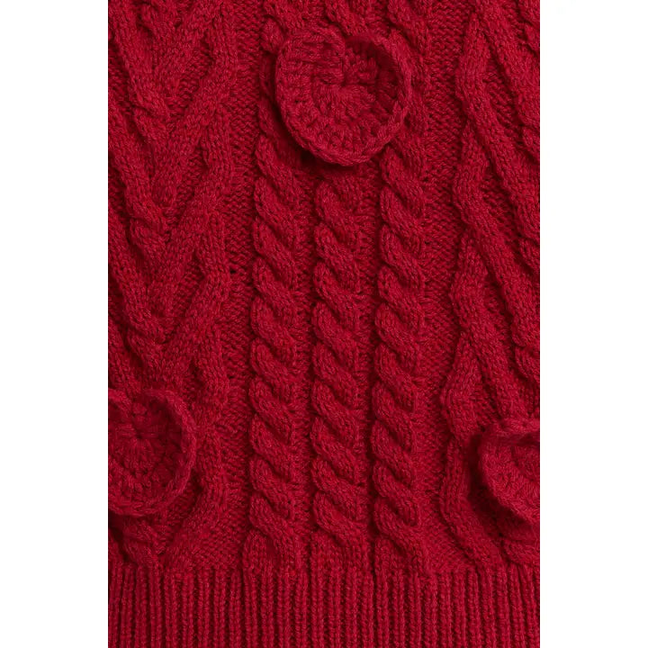 Sleeveless Mock Neck 3D Heart Sweater Top