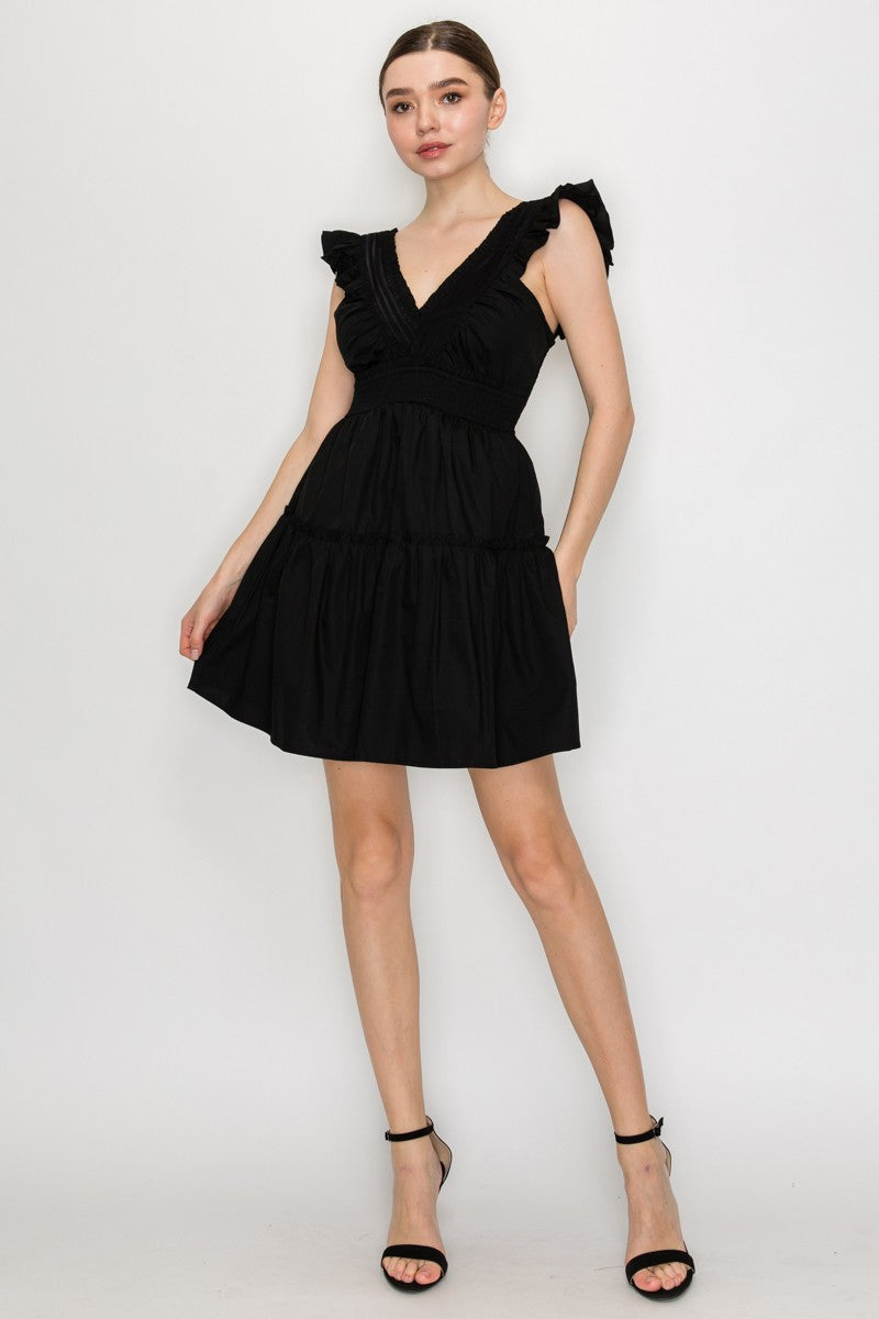 V-Neck Tiered Mini Dress