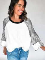 Striped Bracelet Sleeve Raglan Patchwork Top