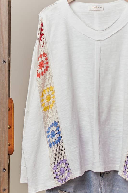 Oversized Top with Crochet Panels