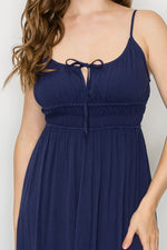Front Tie Ribbon Smocked Waist Jumpsuit