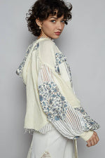 Balloon Sleeve Double Gauze Floral Placket Jacket