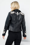 Vegan Leather Moto Jacket - Embroidery Applique Detail
