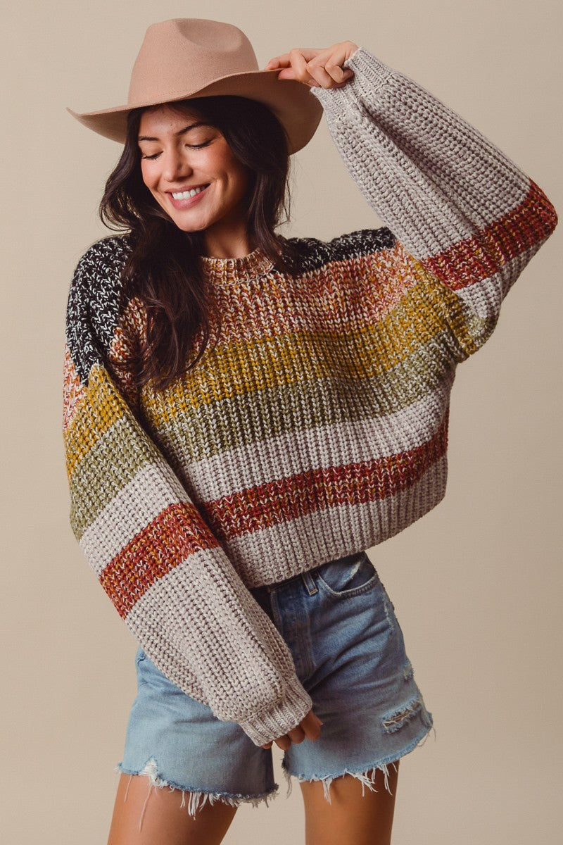 Striped Multi Color Crop Sweater