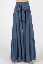 Woven Solid Wide Ruffle Hemming Pants - Med Indigo