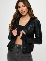 Classic Vegan Leather with Hood Detachable