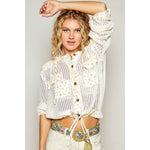 Vintage Washed Floral Print Patch Crochet Jacket