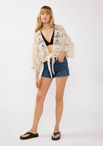Floral Tie-Front Crochet Kimono