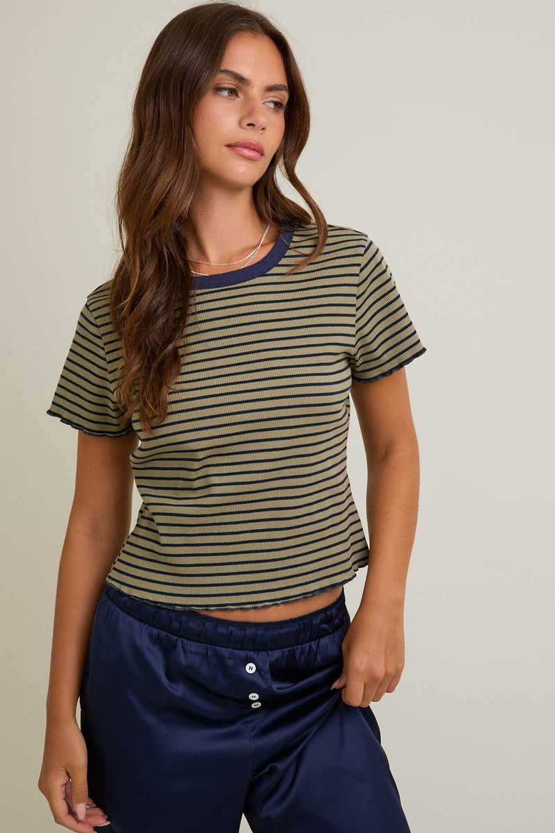 Round Neck Short Sleeve Top With Lettuce Hem