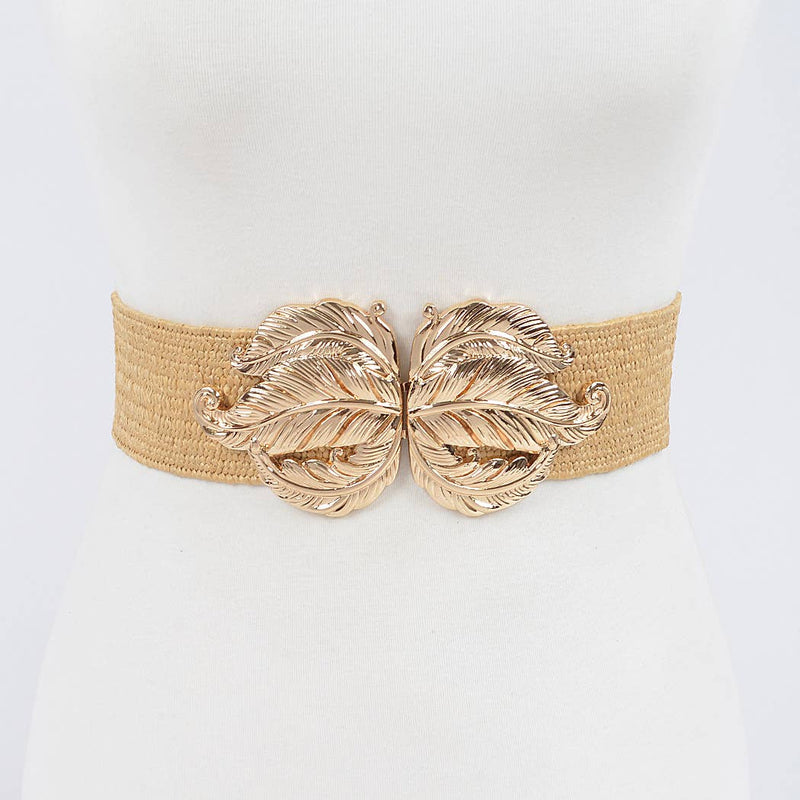 Leaf Metal Buckle Stretch Straw Belt