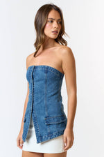 Button Down Denim Tube Top