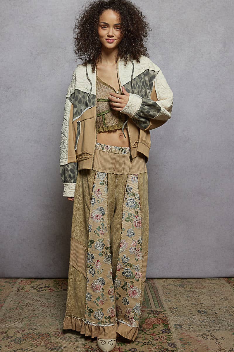 Long Sleeve Printed Terry Quilted Hooded Jacket